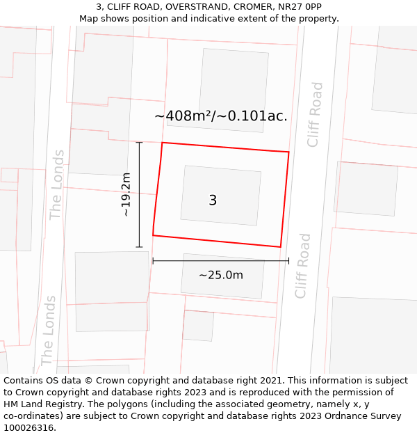 3, CLIFF ROAD, OVERSTRAND, CROMER, NR27 0PP: Plot and title map