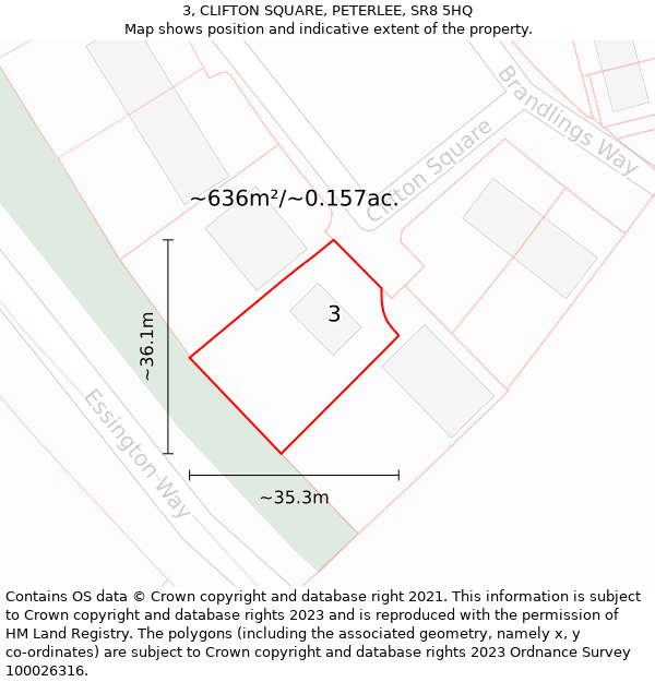 3, CLIFTON SQUARE, PETERLEE, SR8 5HQ: Plot and title map