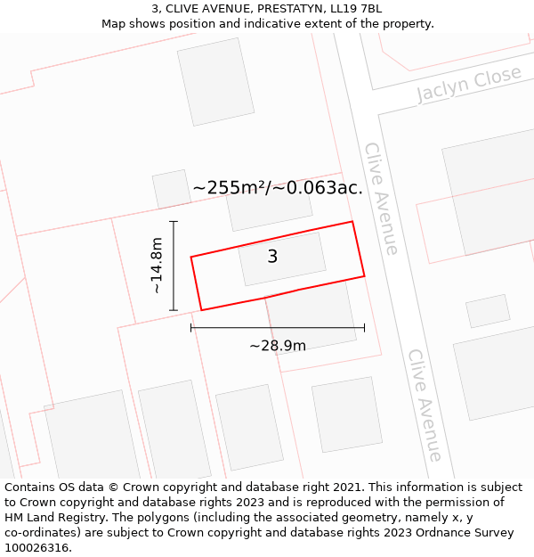 3, CLIVE AVENUE, PRESTATYN, LL19 7BL: Plot and title map