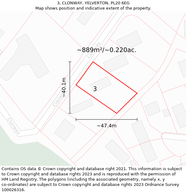 3, CLONWAY, YELVERTON, PL20 6EG: Plot and title map