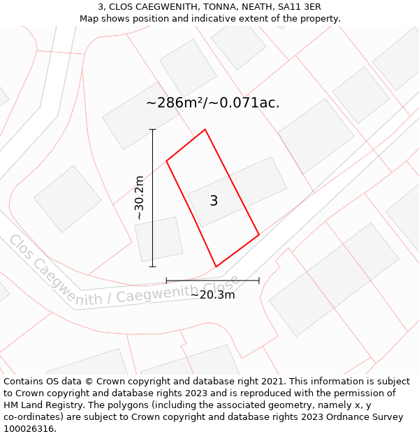 3, CLOS CAEGWENITH, TONNA, NEATH, SA11 3ER: Plot and title map