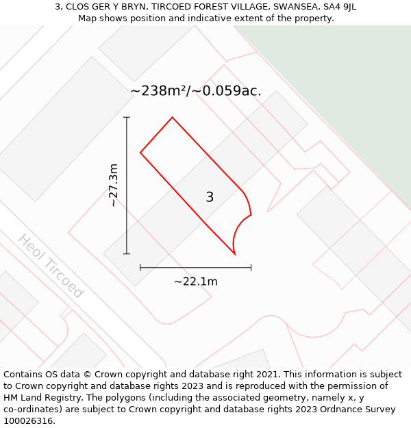 3, CLOS GER Y BRYN, TIRCOED FOREST VILLAGE, SWANSEA, SA4 9JL: Plot and title map