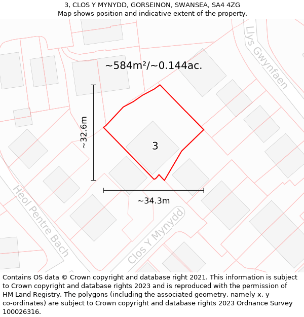 3, CLOS Y MYNYDD, GORSEINON, SWANSEA, SA4 4ZG: Plot and title map