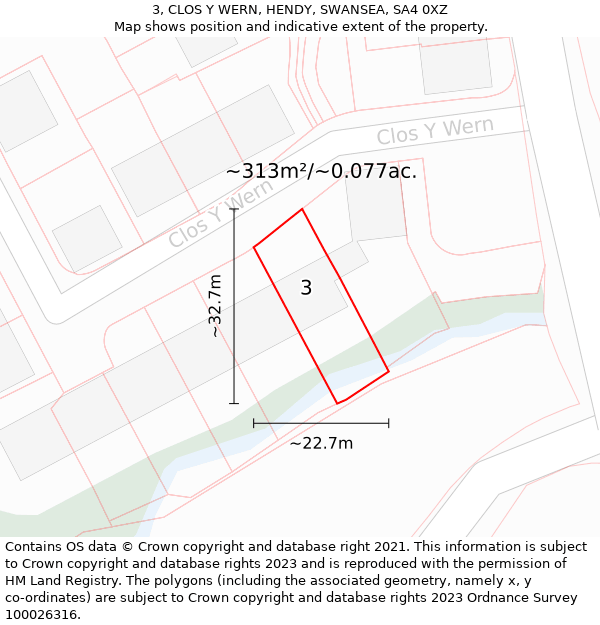 3, CLOS Y WERN, HENDY, SWANSEA, SA4 0XZ: Plot and title map