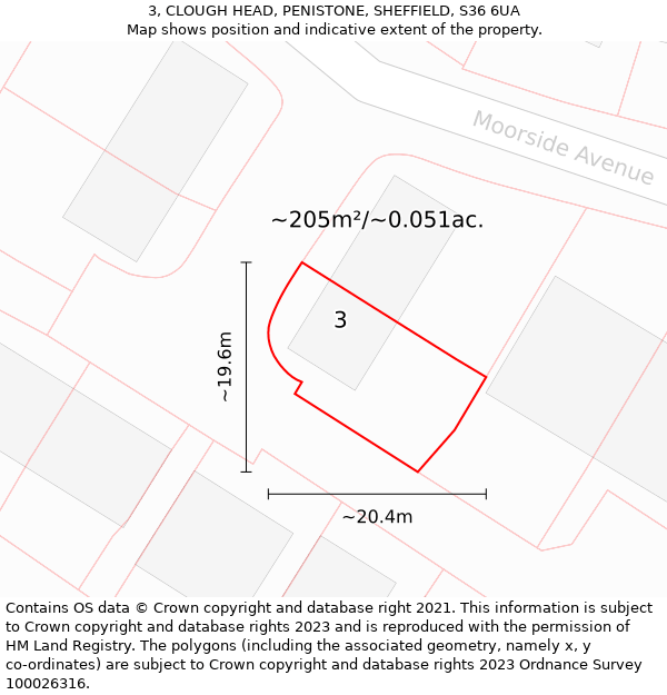 3, CLOUGH HEAD, PENISTONE, SHEFFIELD, S36 6UA: Plot and title map