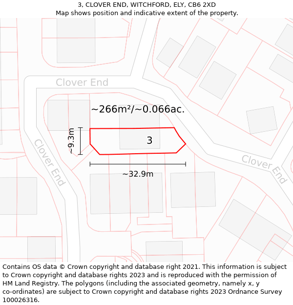 3, CLOVER END, WITCHFORD, ELY, CB6 2XD: Plot and title map