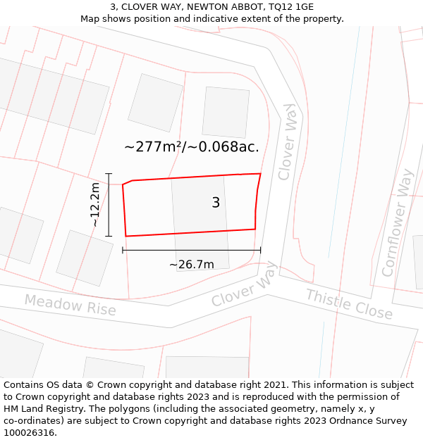 3, CLOVER WAY, NEWTON ABBOT, TQ12 1GE: Plot and title map