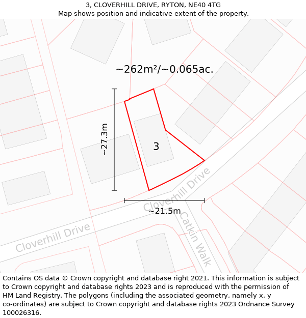 3, CLOVERHILL DRIVE, RYTON, NE40 4TG: Plot and title map