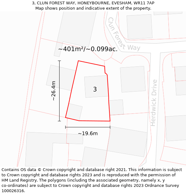 3, CLUN FOREST WAY, HONEYBOURNE, EVESHAM, WR11 7AP: Plot and title map