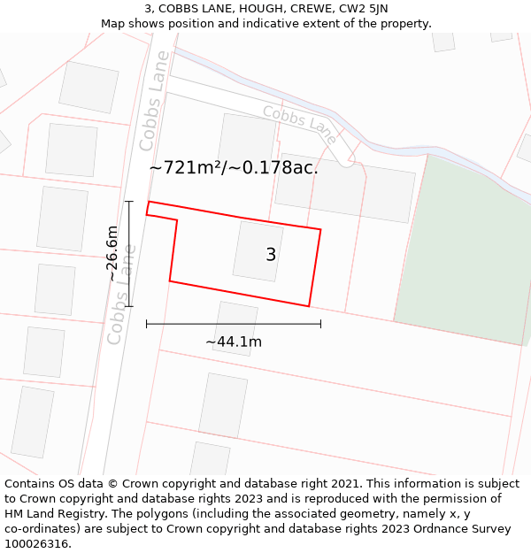 3, COBBS LANE, HOUGH, CREWE, CW2 5JN: Plot and title map