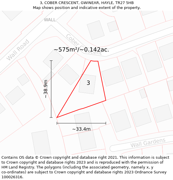 3, COBER CRESCENT, GWINEAR, HAYLE, TR27 5HB: Plot and title map