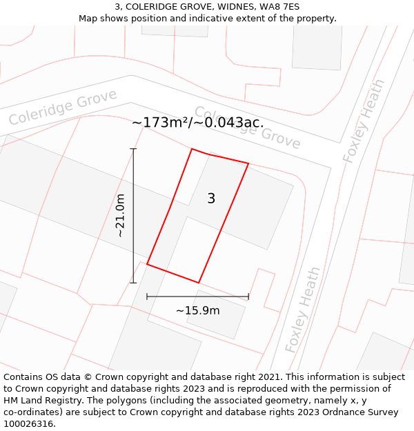 3, COLERIDGE GROVE, WIDNES, WA8 7ES: Plot and title map