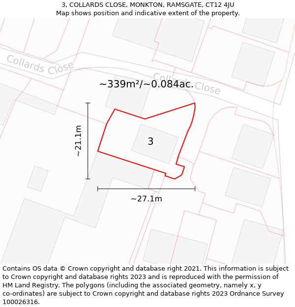 3, COLLARDS CLOSE, MONKTON, RAMSGATE, CT12 4JU: Plot and title map