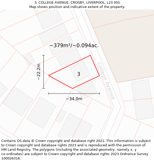 3, COLLEGE AVENUE, CROSBY, LIVERPOOL, L23 0SS: Plot and title map