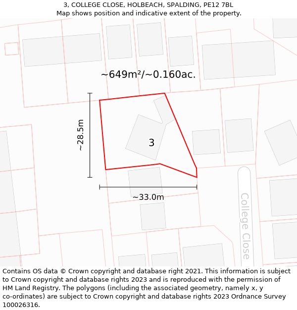 3, COLLEGE CLOSE, HOLBEACH, SPALDING, PE12 7BL: Plot and title map