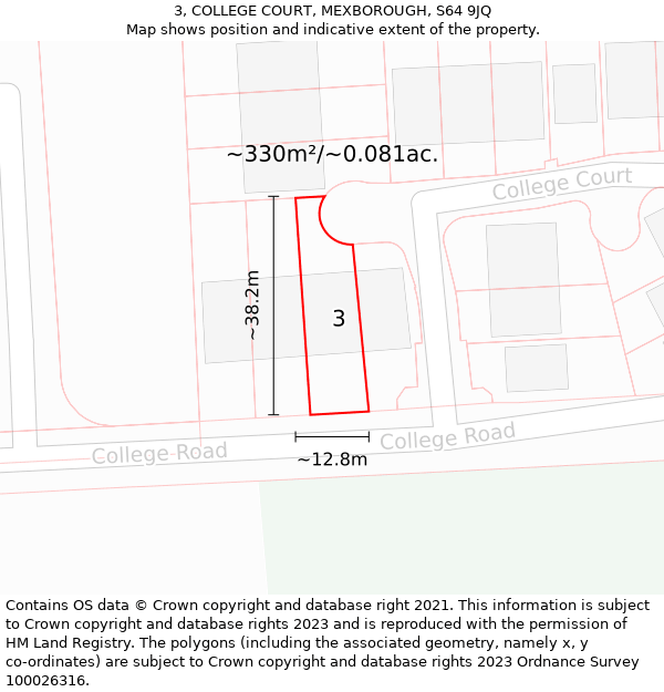 3, COLLEGE COURT, MEXBOROUGH, S64 9JQ: Plot and title map