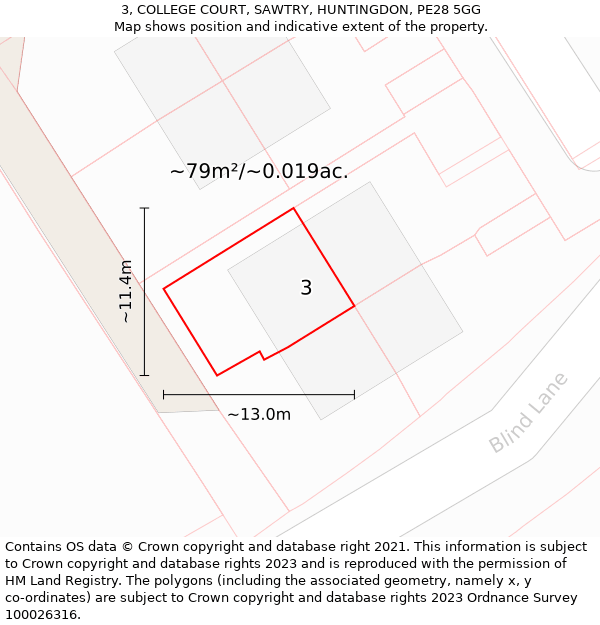 3, COLLEGE COURT, SAWTRY, HUNTINGDON, PE28 5GG: Plot and title map