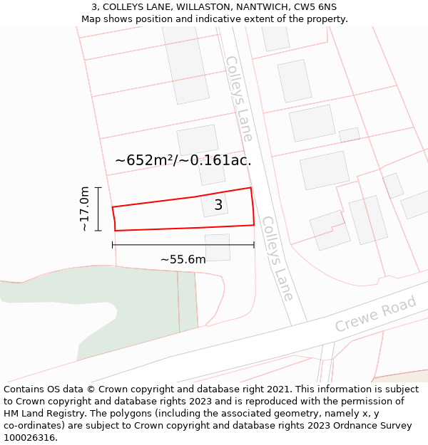 3, COLLEYS LANE, WILLASTON, NANTWICH, CW5 6NS: Plot and title map