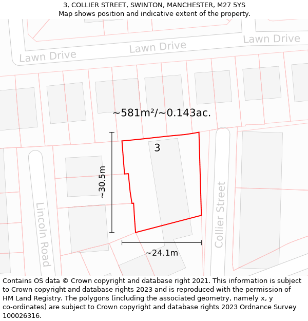 3, COLLIER STREET, SWINTON, MANCHESTER, M27 5YS: Plot and title map