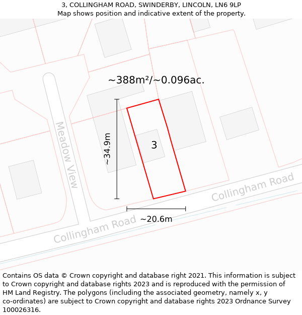 3, COLLINGHAM ROAD, SWINDERBY, LINCOLN, LN6 9LP: Plot and title map