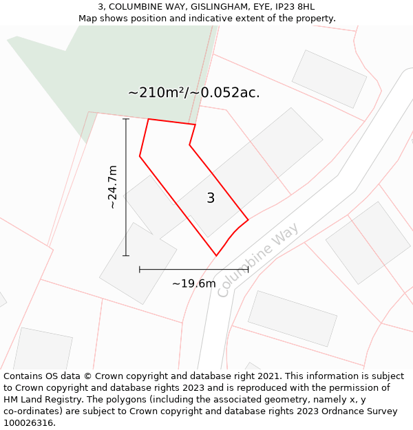 3, COLUMBINE WAY, GISLINGHAM, EYE, IP23 8HL: Plot and title map