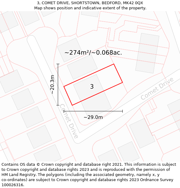 3, COMET DRIVE, SHORTSTOWN, BEDFORD, MK42 0QX: Plot and title map