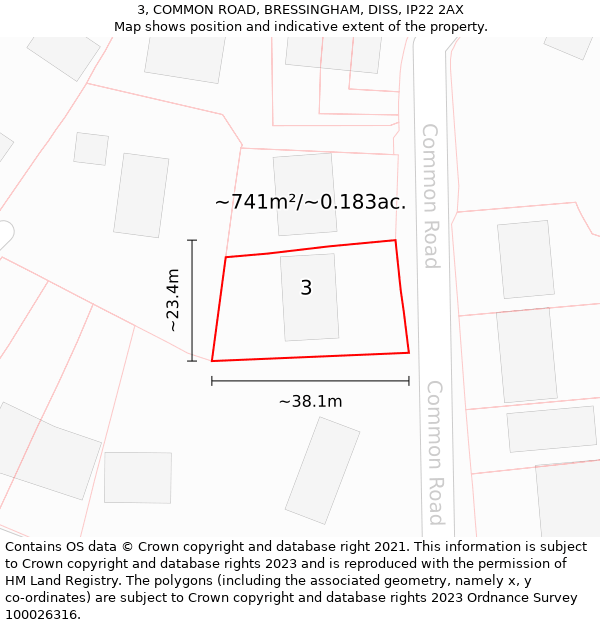 3, COMMON ROAD, BRESSINGHAM, DISS, IP22 2AX: Plot and title map