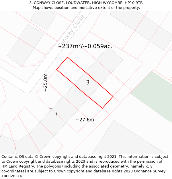 3, CONWAY CLOSE, LOUDWATER, HIGH WYCOMBE, HP10 9TR: Plot and title map