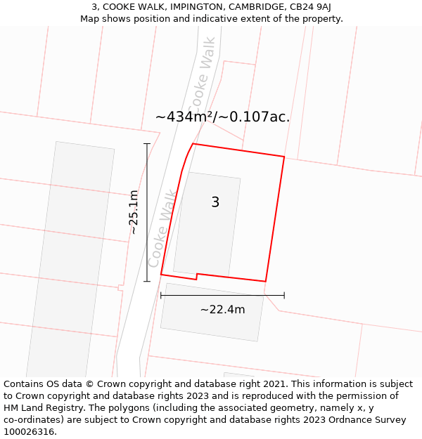 3, COOKE WALK, IMPINGTON, CAMBRIDGE, CB24 9AJ: Plot and title map