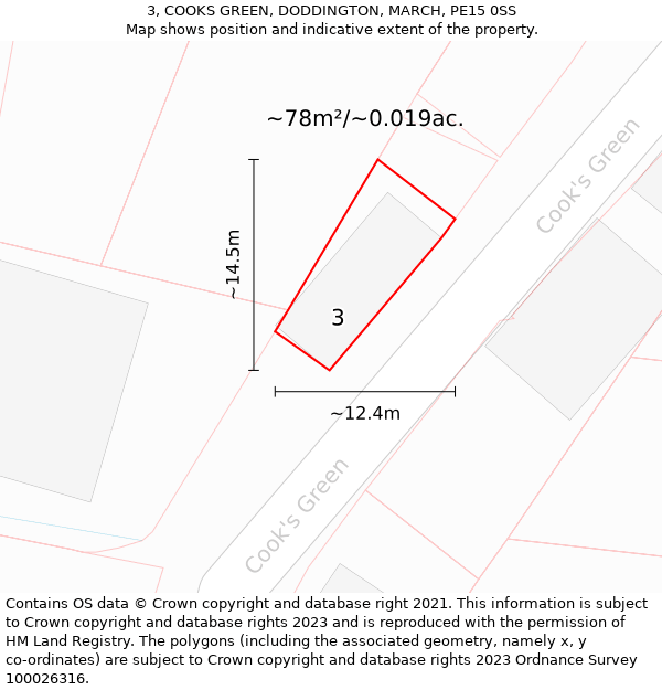 3, COOKS GREEN, DODDINGTON, MARCH, PE15 0SS: Plot and title map