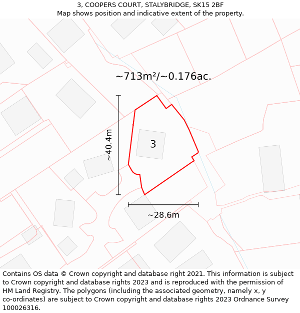 3, COOPERS COURT, STALYBRIDGE, SK15 2BF: Plot and title map