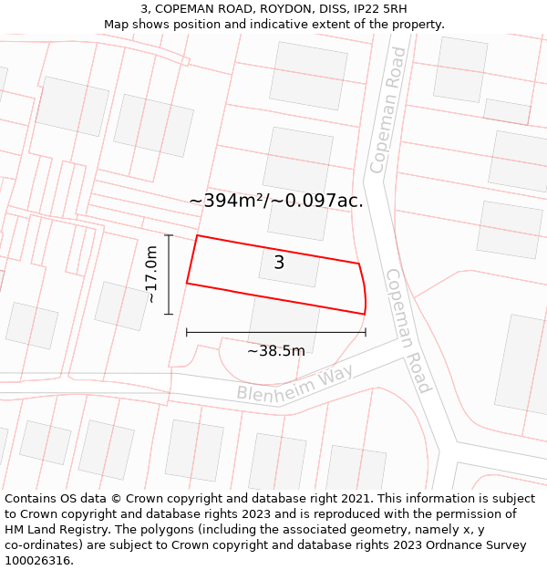 3, COPEMAN ROAD, ROYDON, DISS, IP22 5RH: Plot and title map