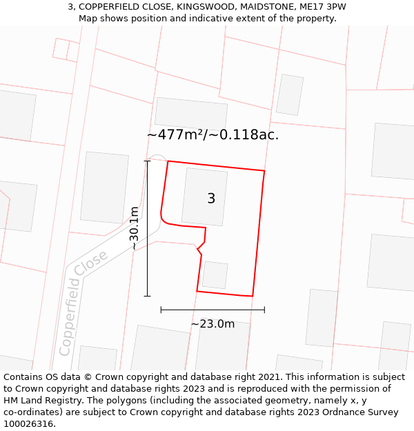 3, COPPERFIELD CLOSE, KINGSWOOD, MAIDSTONE, ME17 3PW: Plot and title map