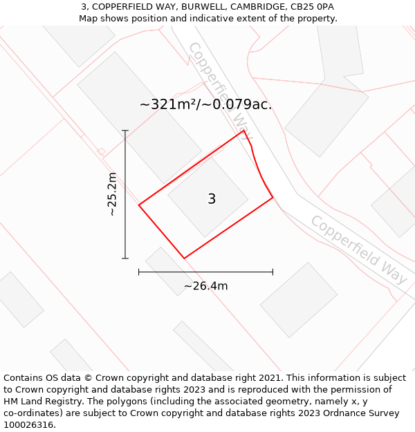 3, COPPERFIELD WAY, BURWELL, CAMBRIDGE, CB25 0PA: Plot and title map