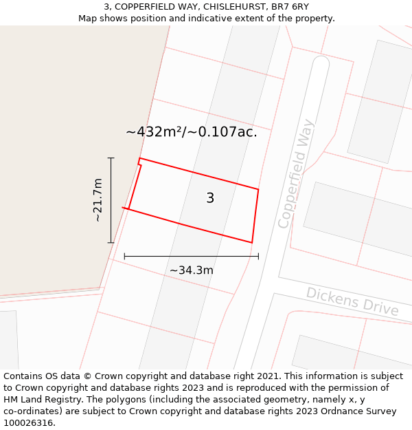 3, COPPERFIELD WAY, CHISLEHURST, BR7 6RY: Plot and title map