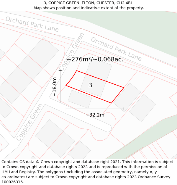 3, COPPICE GREEN, ELTON, CHESTER, CH2 4RH: Plot and title map