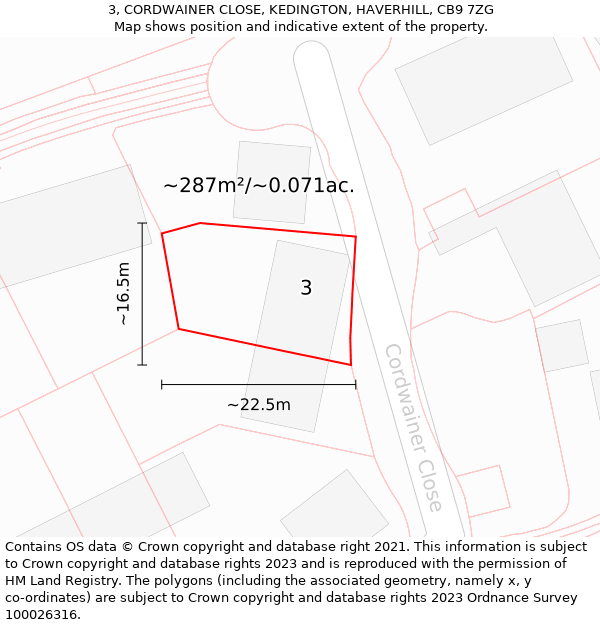 3, CORDWAINER CLOSE, KEDINGTON, HAVERHILL, CB9 7ZG: Plot and title map