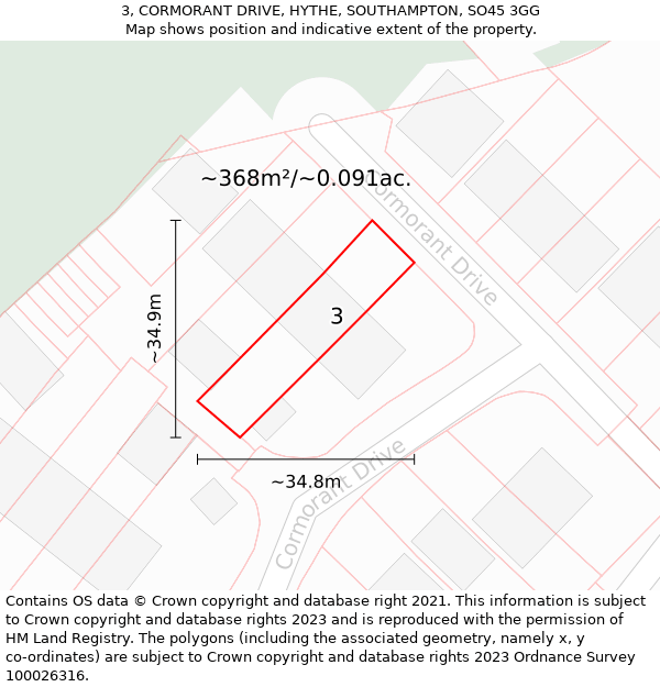 3, CORMORANT DRIVE, HYTHE, SOUTHAMPTON, SO45 3GG: Plot and title map