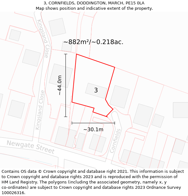 3, CORNFIELDS, DODDINGTON, MARCH, PE15 0LA: Plot and title map