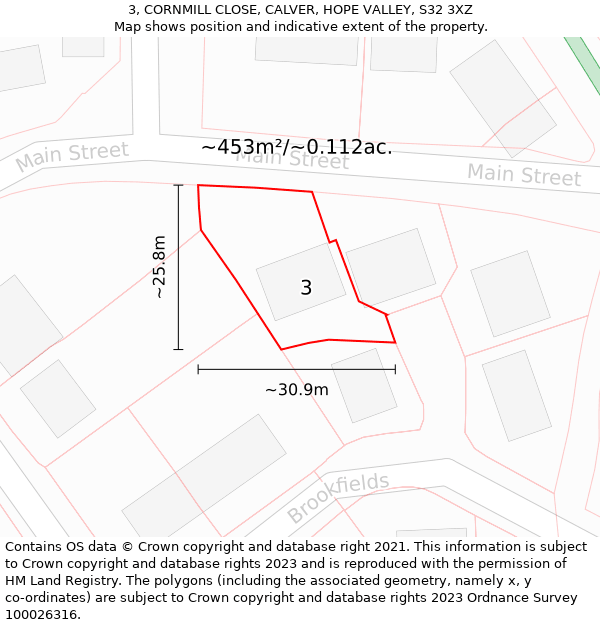 3, CORNMILL CLOSE, CALVER, HOPE VALLEY, S32 3XZ: Plot and title map