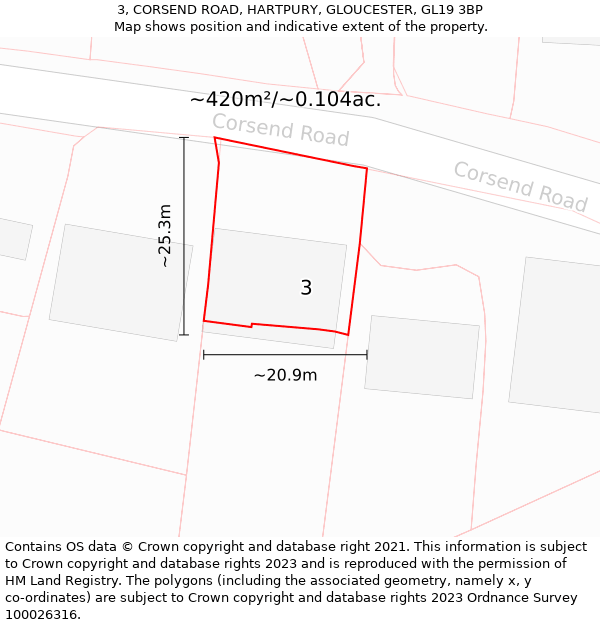 3, CORSEND ROAD, HARTPURY, GLOUCESTER, GL19 3BP: Plot and title map