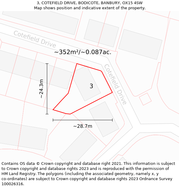 3, COTEFIELD DRIVE, BODICOTE, BANBURY, OX15 4SW: Plot and title map