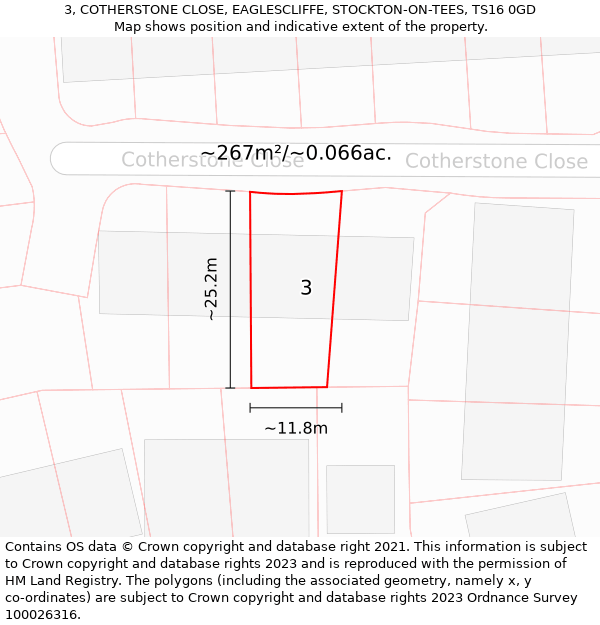 3, COTHERSTONE CLOSE, EAGLESCLIFFE, STOCKTON-ON-TEES, TS16 0GD: Plot and title map