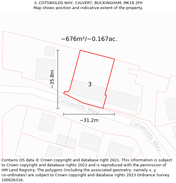 3, COTSWOLDS WAY, CALVERT, BUCKINGHAM, MK18 2FH: Plot and title map