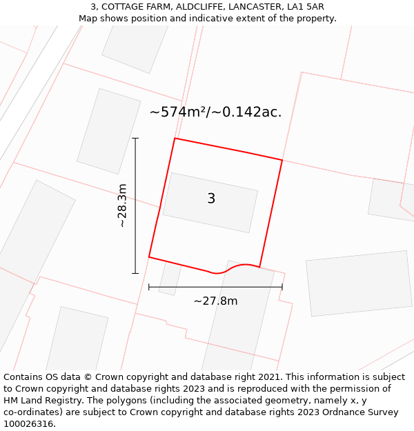 3, COTTAGE FARM, ALDCLIFFE, LANCASTER, LA1 5AR: Plot and title map