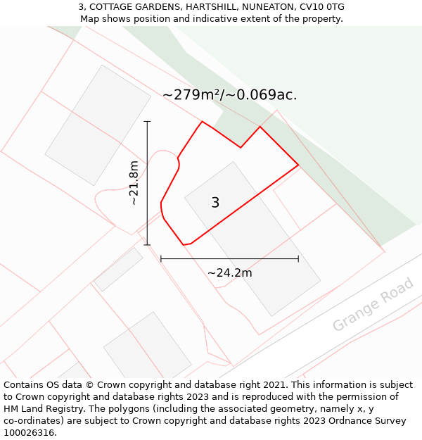 3, COTTAGE GARDENS, HARTSHILL, NUNEATON, CV10 0TG: Plot and title map