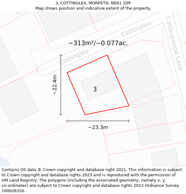 3, COTTINGLEA, MORPETH, NE61 1DP: Plot and title map