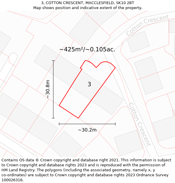 3, COTTON CRESCENT, MACCLESFIELD, SK10 2BT: Plot and title map