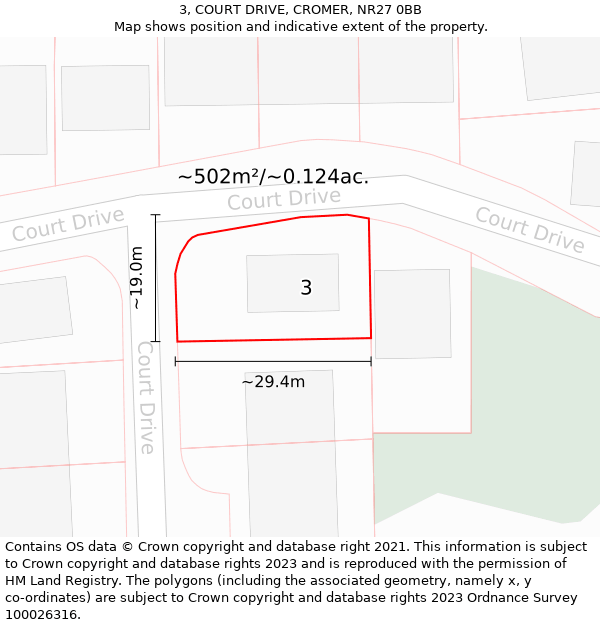 3, COURT DRIVE, CROMER, NR27 0BB: Plot and title map