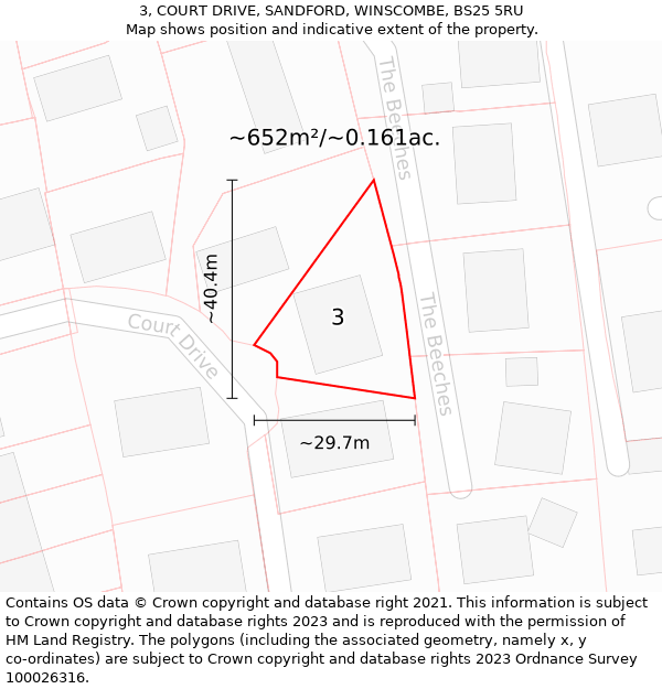 3, COURT DRIVE, SANDFORD, WINSCOMBE, BS25 5RU: Plot and title map